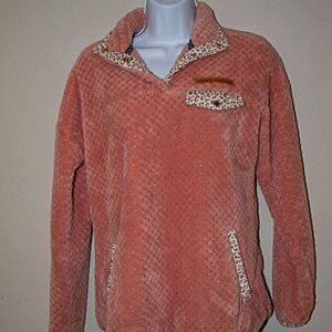 Simply Southern Coral Pink Sherpa with Animal Print 1/4 Zip Size Small